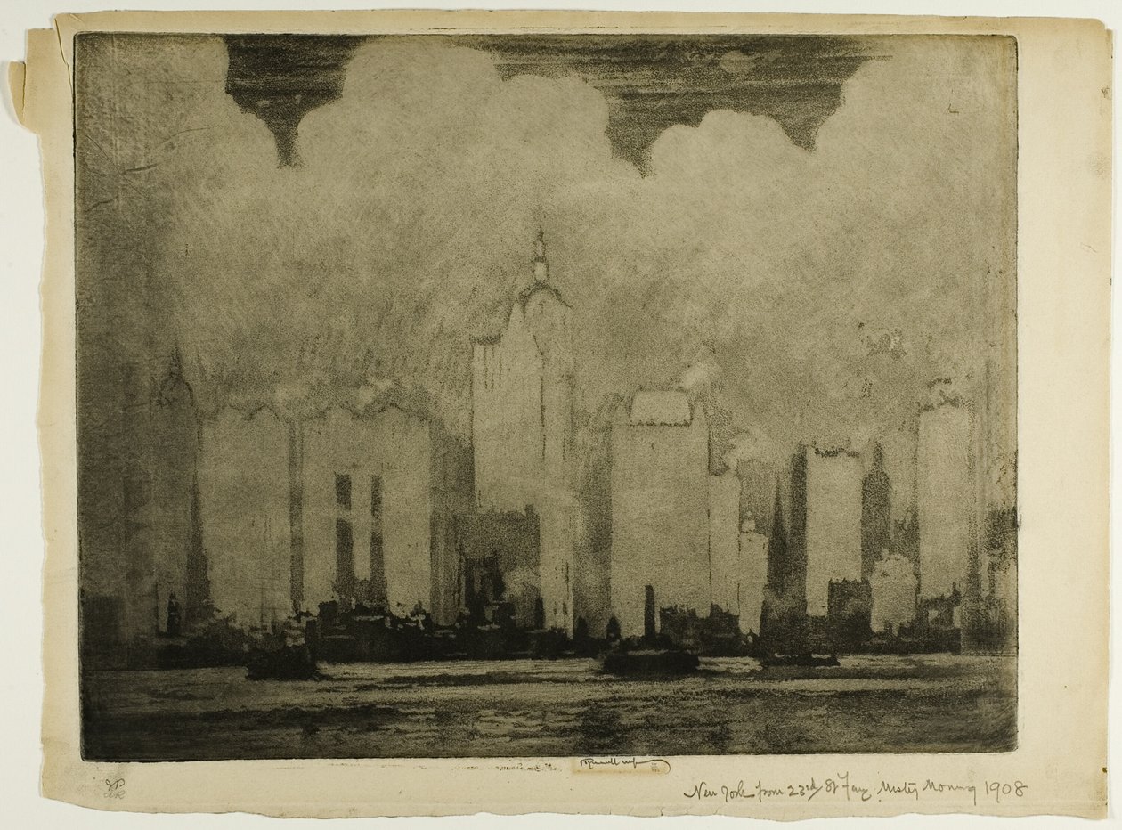 N.Y. a 23. utcai komptól - egy reggeli ködben alkotó: Joseph Pennell
