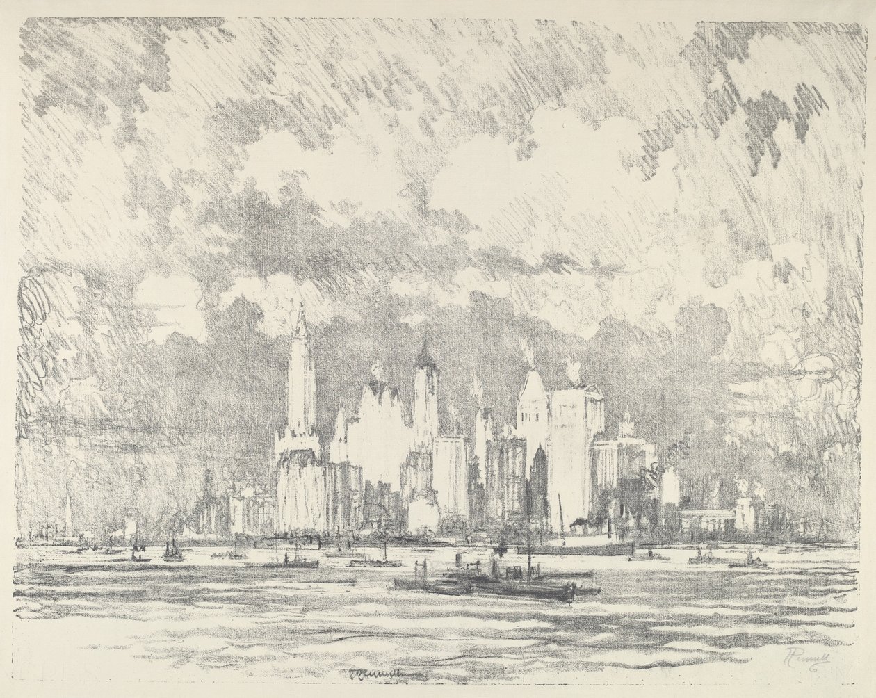 New York az Ellis-szigetről, 1910. alkotó: Joseph Pennell