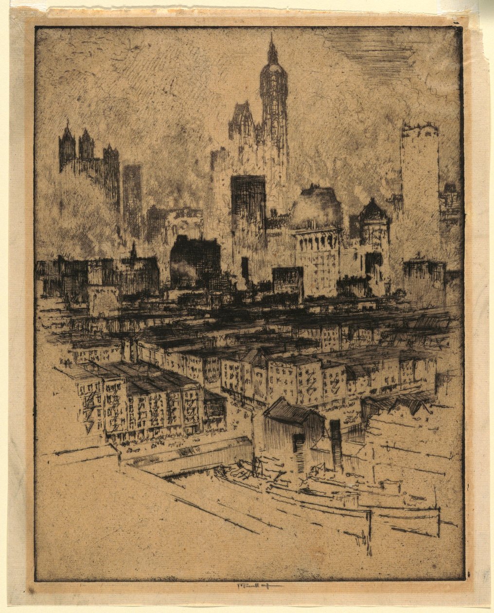 New York a Brooklyn Bridge-től alkotó: Joseph Pennell