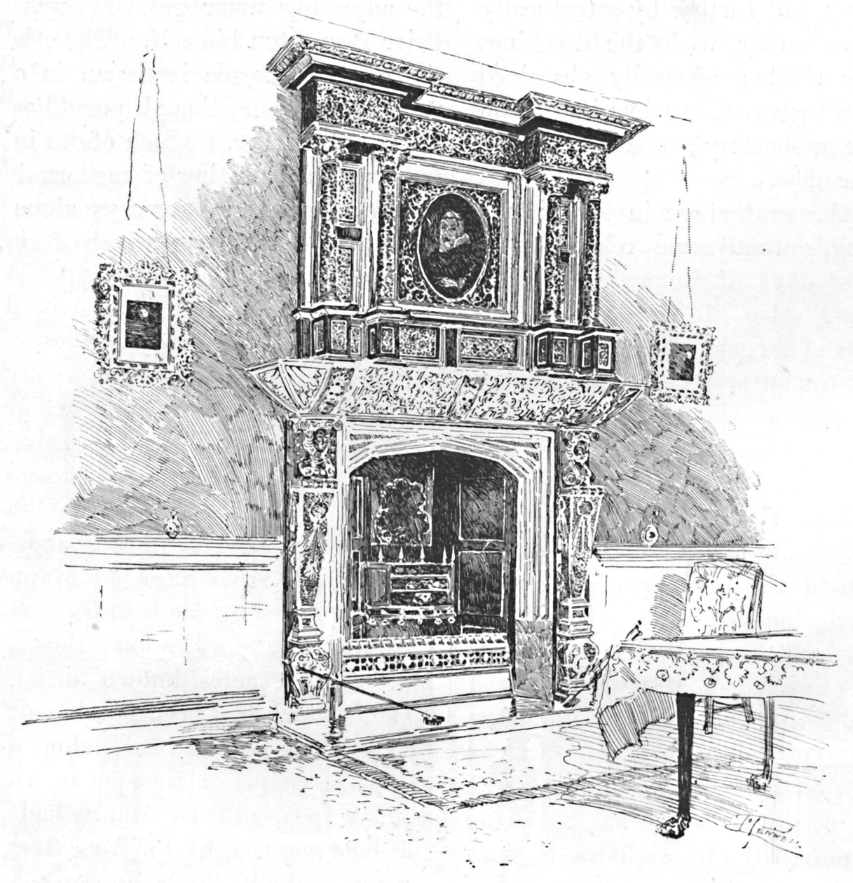 Régi charterház: kandallópárkány a Masters Lodge-ban, 1886 alkotó: Joseph Pennell