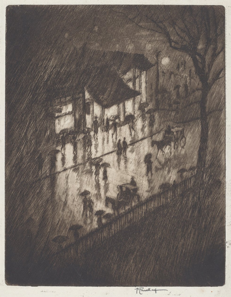 Esős éjszaka, Charing Cross üzletek alkotó: Joseph Pennell