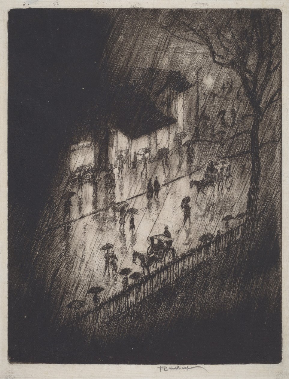 Esős éjszaka, Charing Cross üzletei alkotó: Joseph Pennell