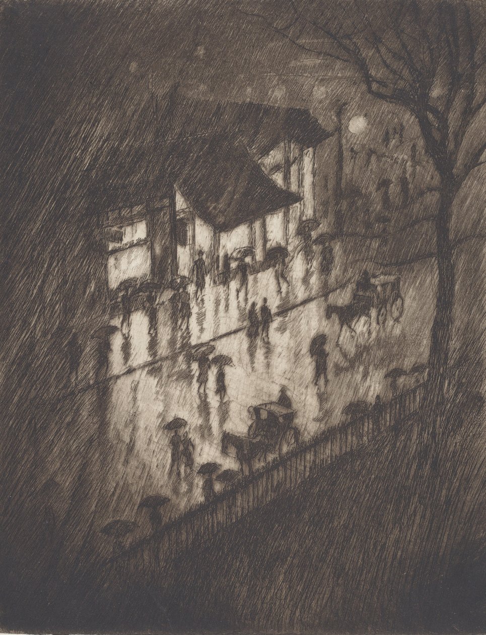 Rainy Night, Charing Cross Shops, 1903. alkotó: Joseph Pennell