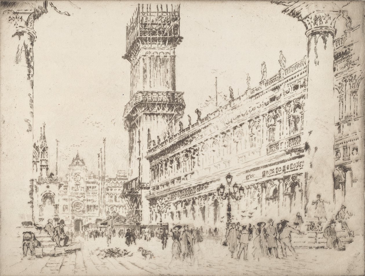 A Campanile újjáépítése, Velence, 1911. II. sz. alkotó: Joseph Pennell