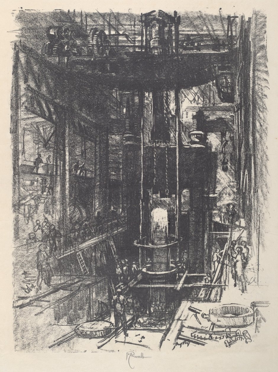 Pisztoly formázása öntvényből, 1917. alkotó: Joseph Pennell