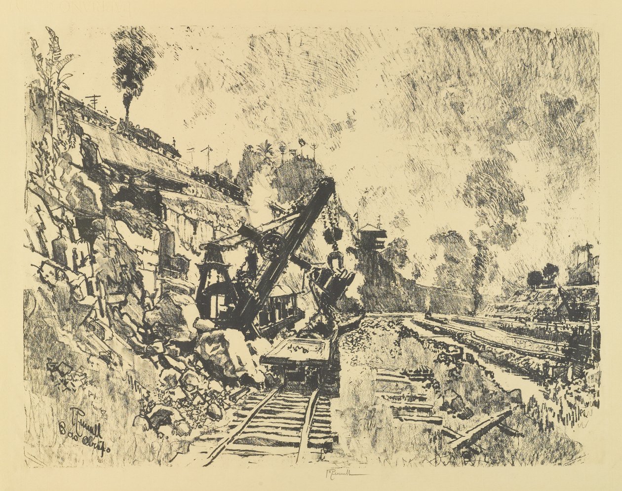 Steam Shovel in the Cut Bas Obisponál alkotó: Joseph Pennell