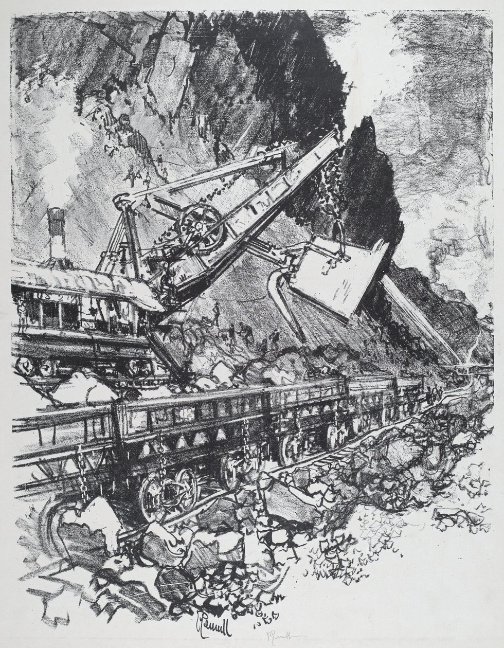 Steam Shovel in the Cut Bas Obispo, 1912. alkotó: Joseph Pennell