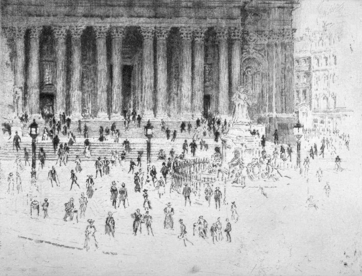 Lépésekkel kilép a Szent Pál-székesegyház nyugati előteréből, London City, 1900 alkotó: Joseph Pennell