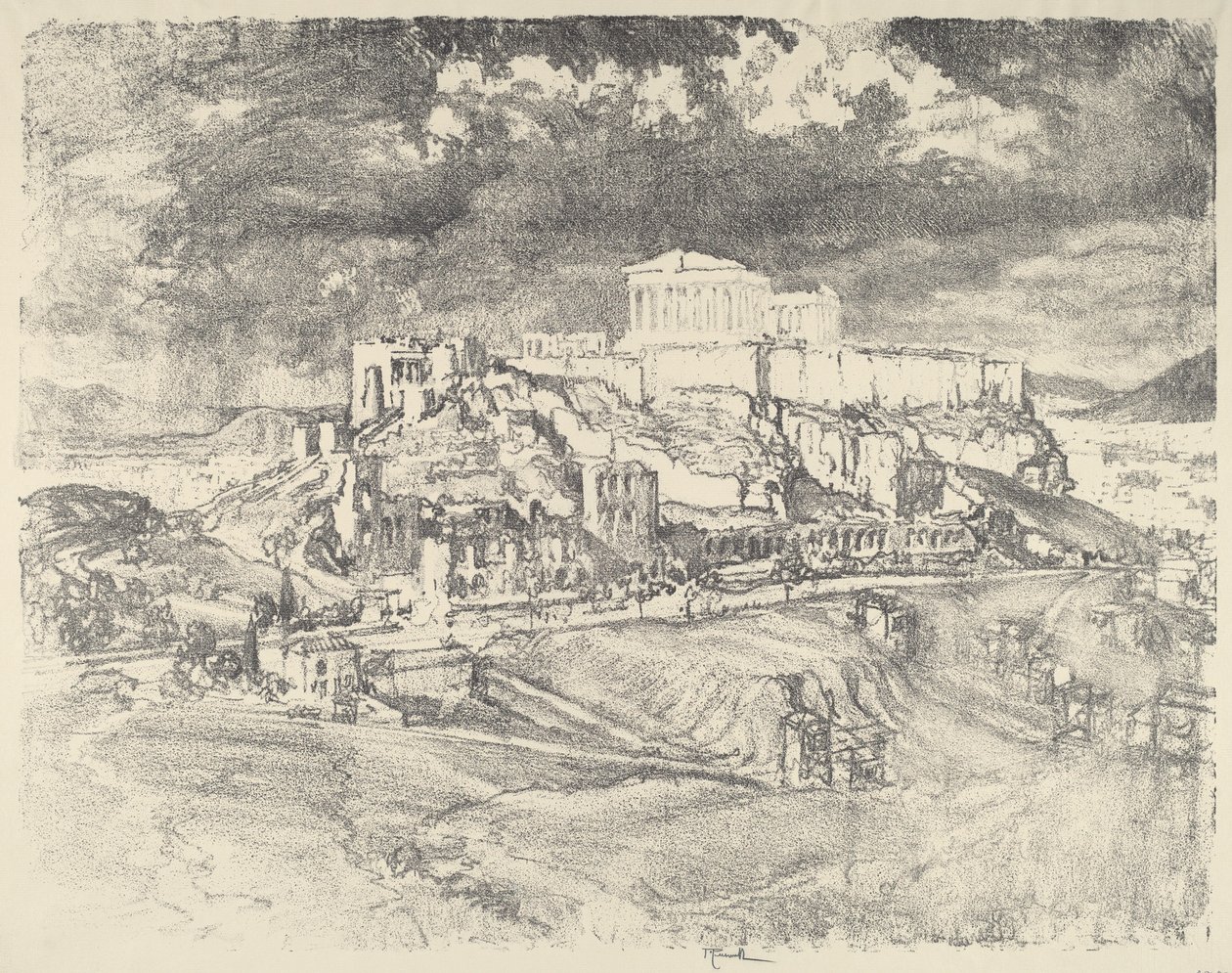 Vihar az Akropolisz mögött, 1913. alkotó: Joseph Pennell