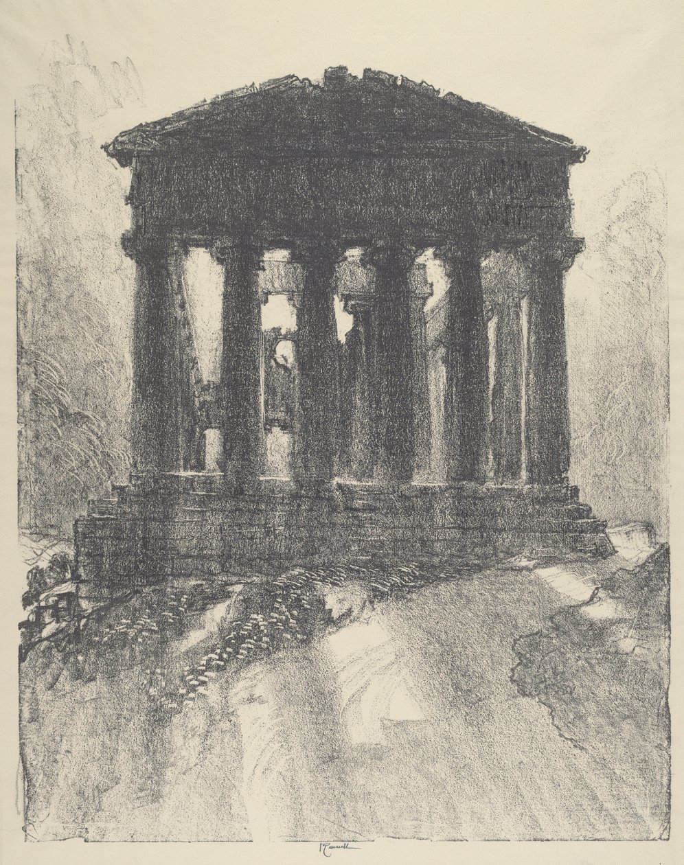 Napkelte a Concord temploma mögött, Girgenti, 1913. alkotó: Joseph Pennell