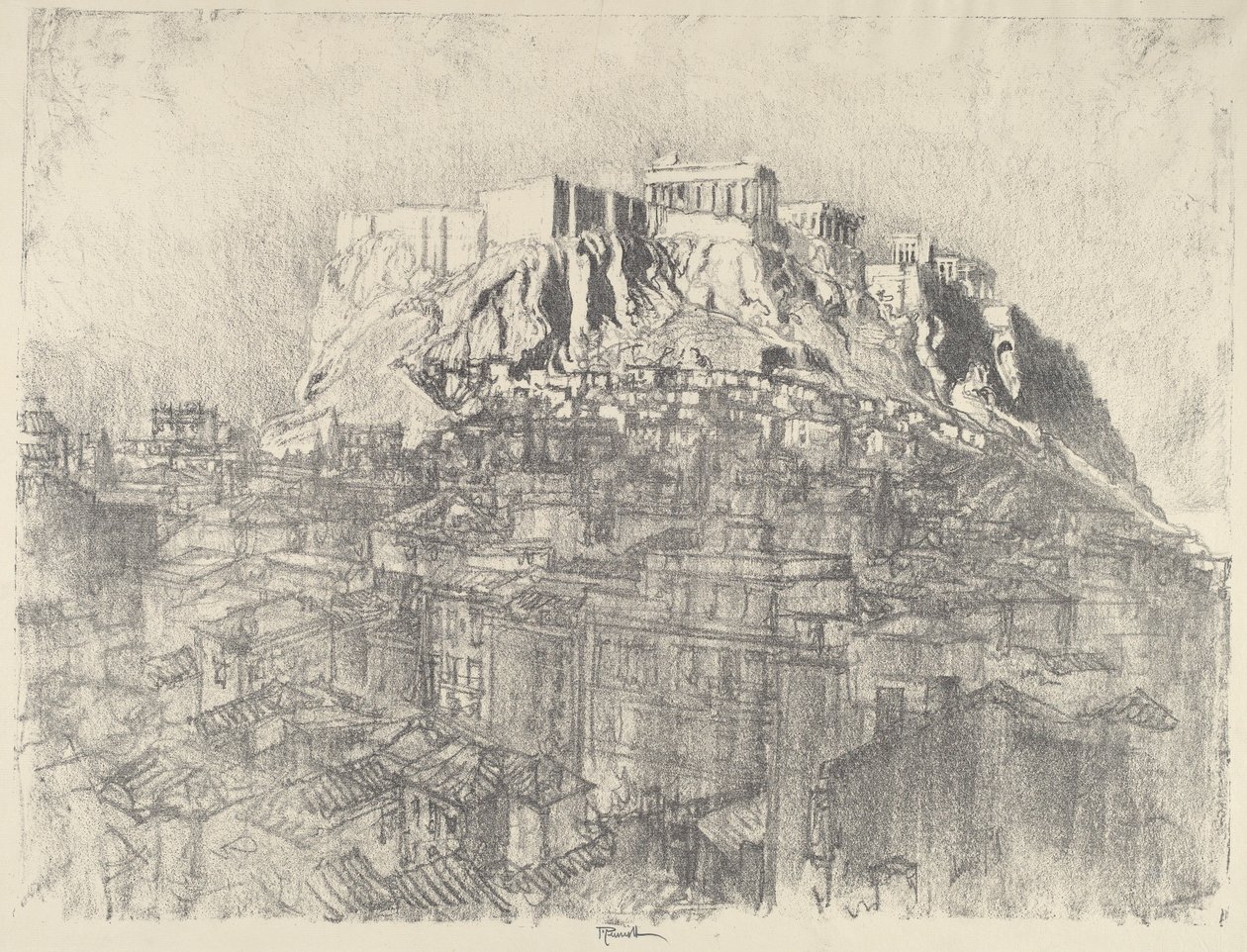 Napkelte az Akropolisz felett, 1913. alkotó: Joseph Pennell