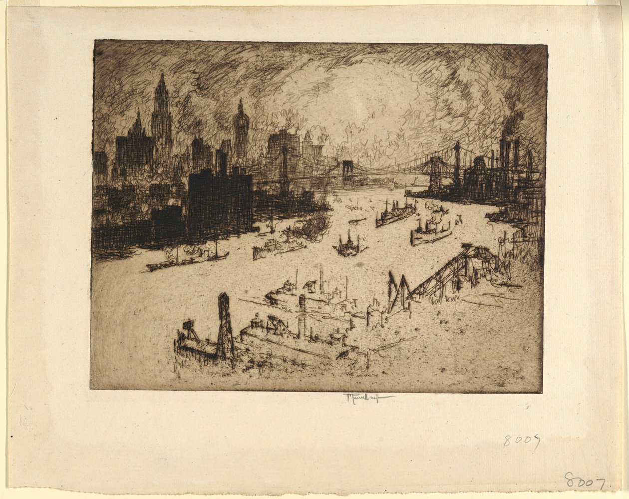 Naplemente a Williamsburg hídról alkotó: Joseph Pennell