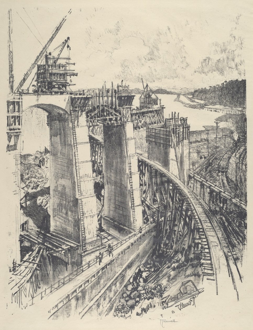 A Gatun-zár megközelítése alkotó: Joseph Pennell
