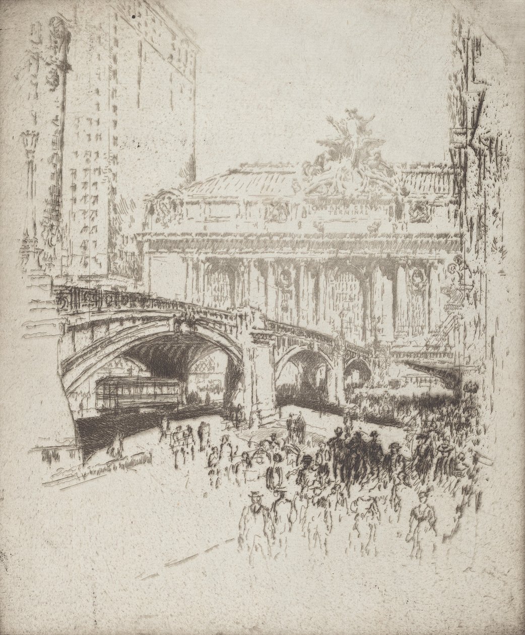 The Approach to the Grand Central, New York, 1919. alkotó: Joseph Pennell