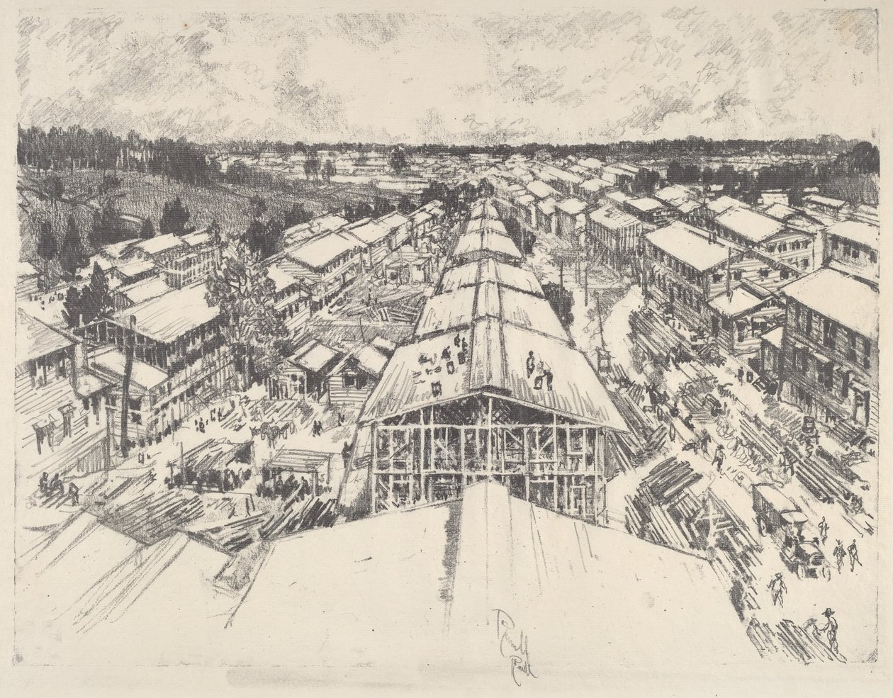 A tábor, az új építészet, 1917. alkotó: Joseph Pennell