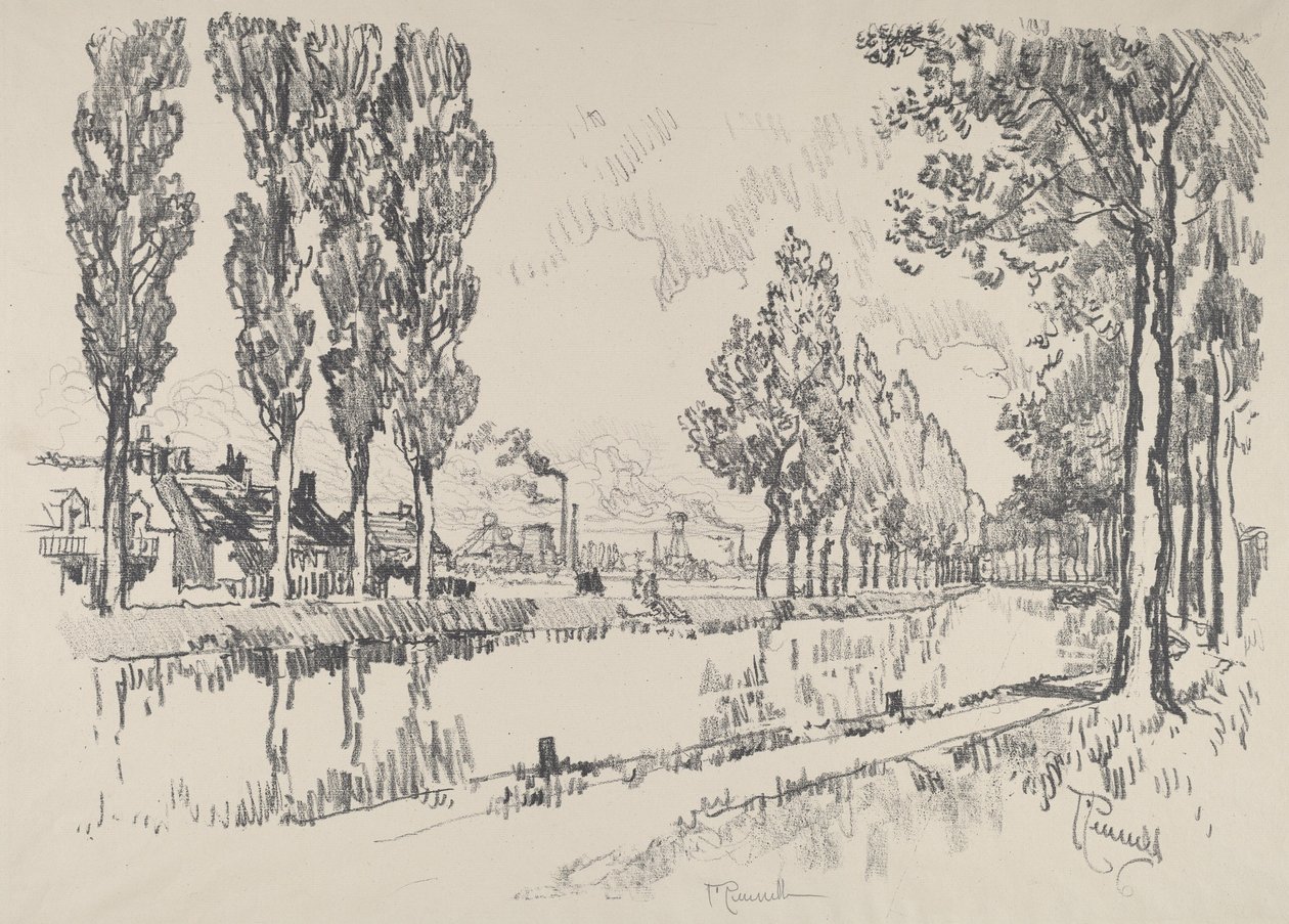 A csatorna Blanzyban, Franciaországban, 1911. alkotó: Joseph Pennell