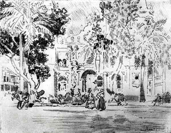 A katedrális, XXVI. tábla a Panama-csatornából, Joseph Pennell, 1912 (szén papíron) alkotó: Joseph Pennell