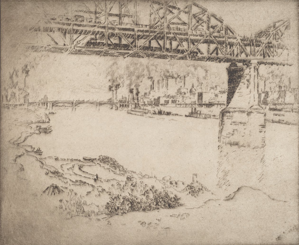 A városi híd, St. Louis, 1919. alkotó: Joseph Pennell