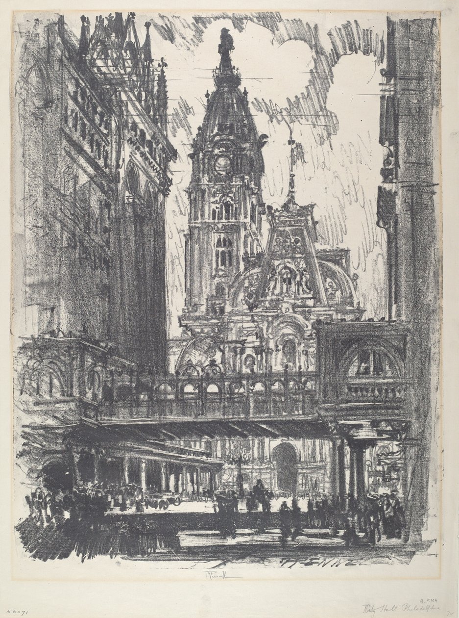 A Városháza és a Market Streeten átívelő híd alkotó: Joseph Pennell