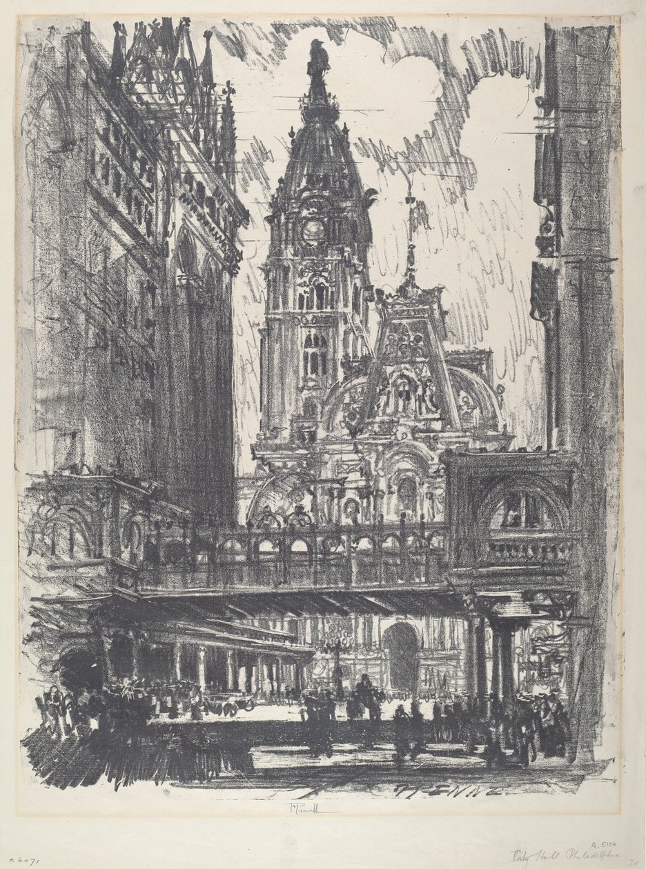 A városháza és a Market Street feletti híd alkotó: Joseph Pennell
