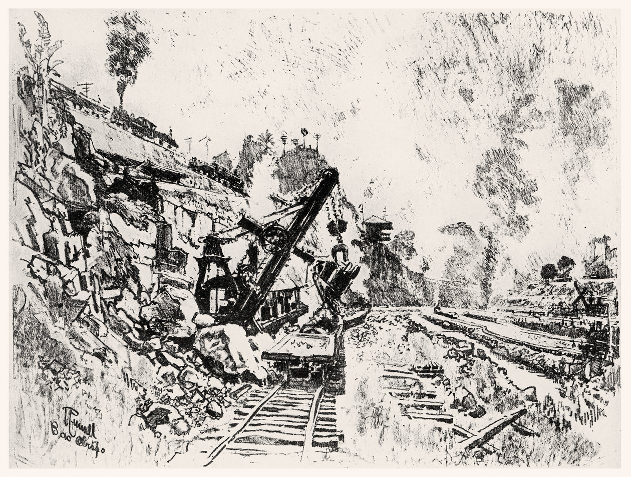 The Cut at Bas Obispo, XI. lemez a Panama-csatornából, Joseph Pennell, 1912 (szén papíron) alkotó: Joseph Pennell