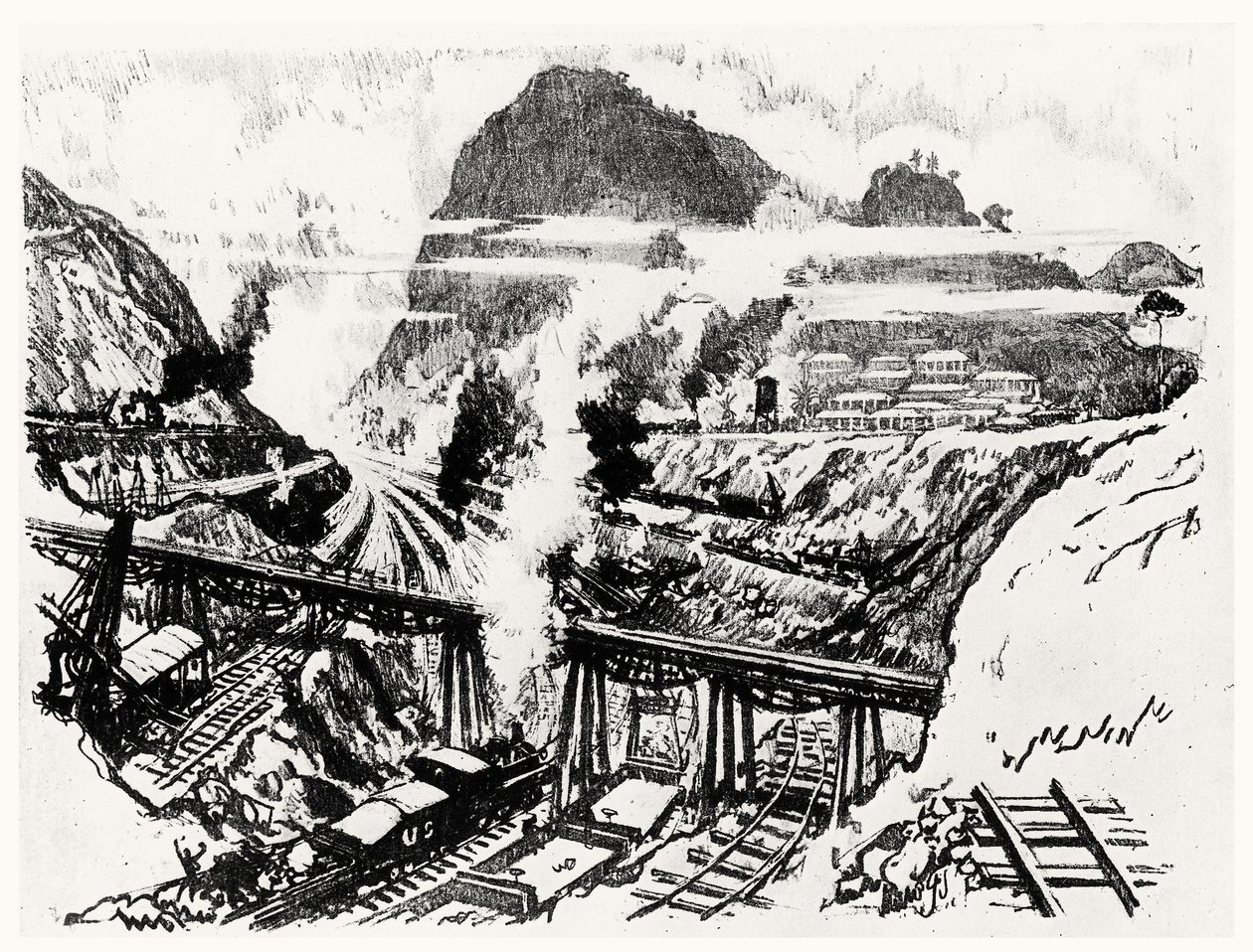 The Cut at Paraiso, XVI. tábla a Panama-csatornából, Joseph Pennell, 1912 (szén papíron) alkotó: Joseph Pennell