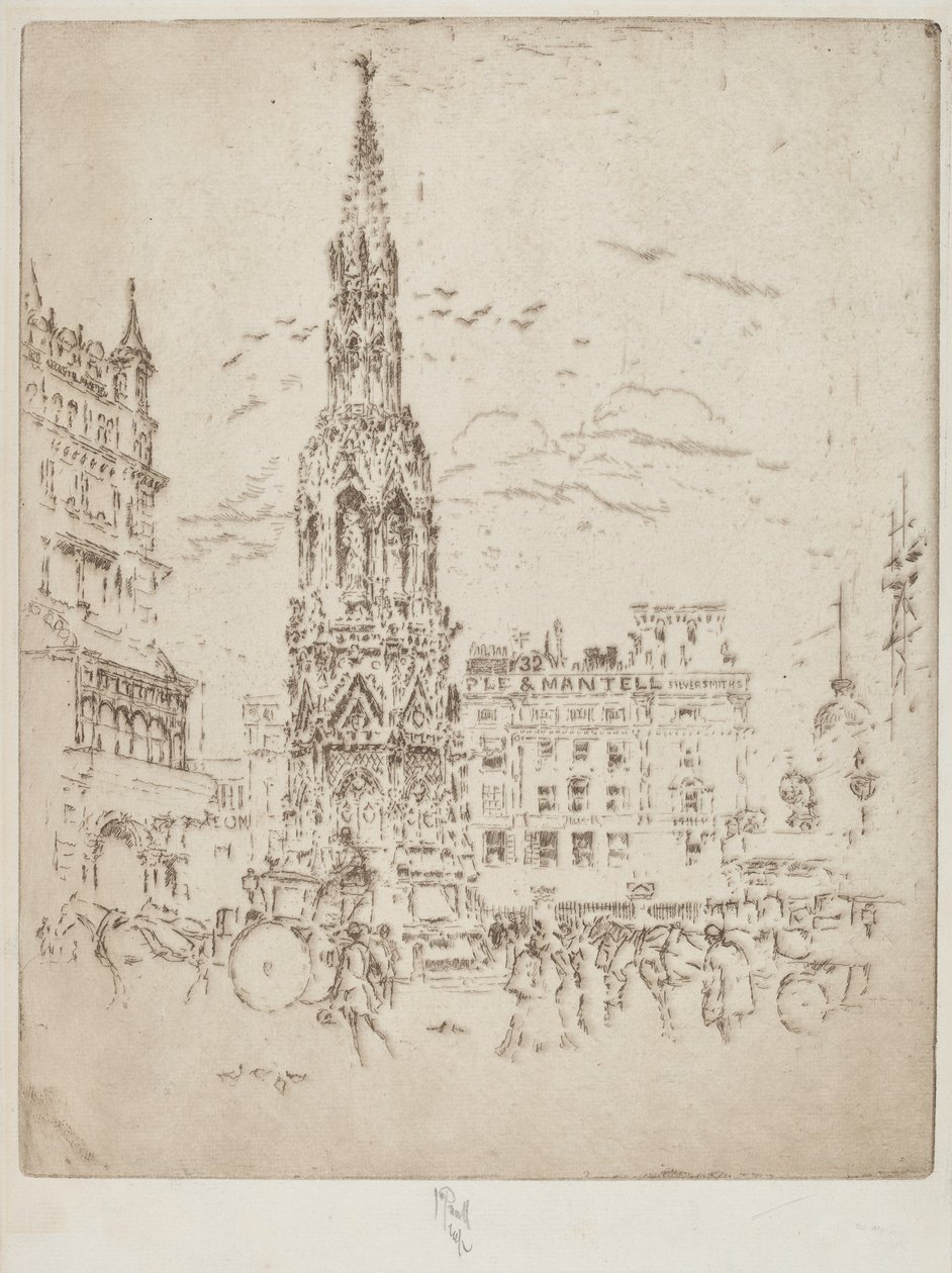 Az Elinor Cross, a Charing Cross pályaudvar előtt alkotó: Joseph Pennell