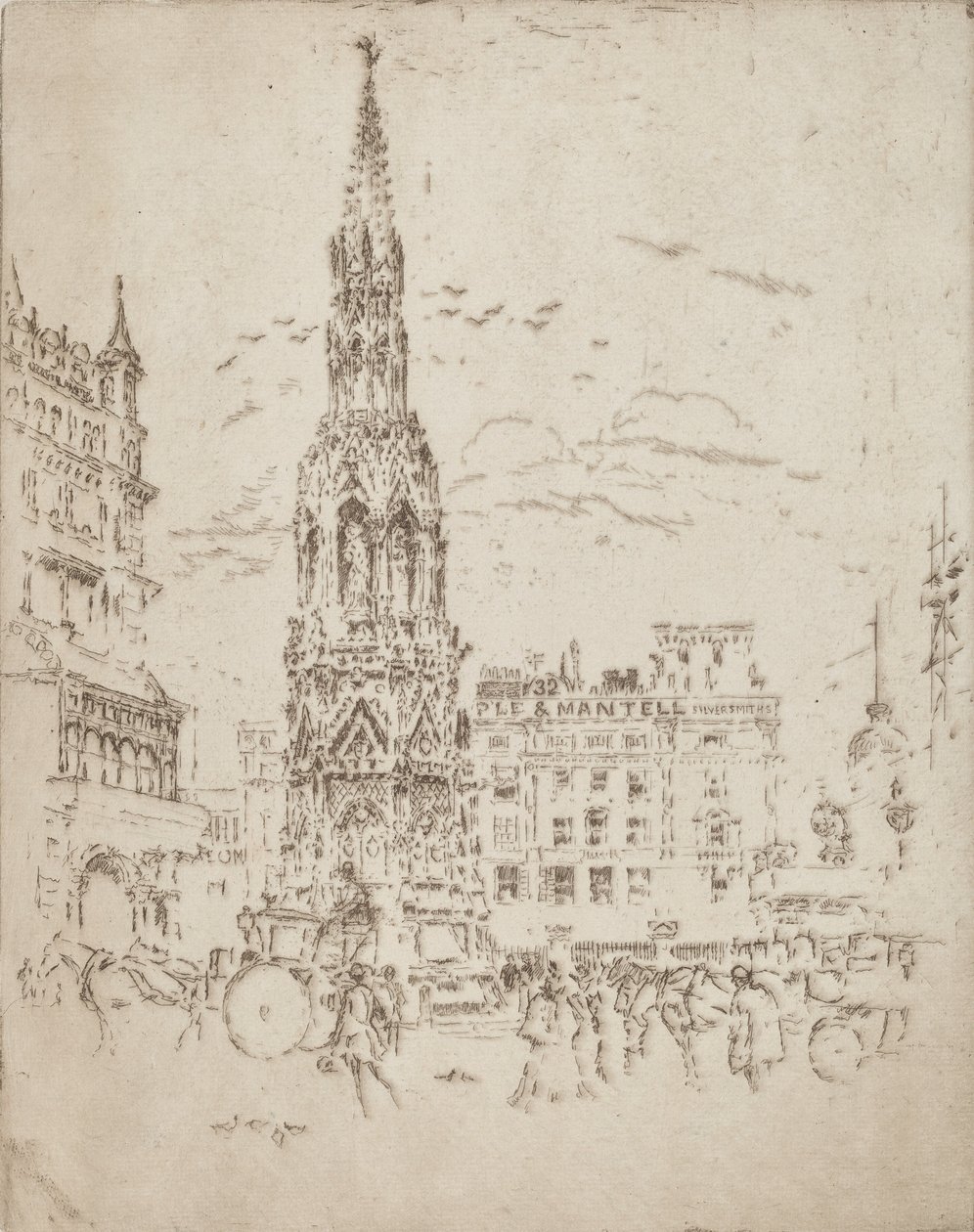 Az Elinor Cross, a Charing Cross pályaudvar előtt, 1906. alkotó: Joseph Pennell