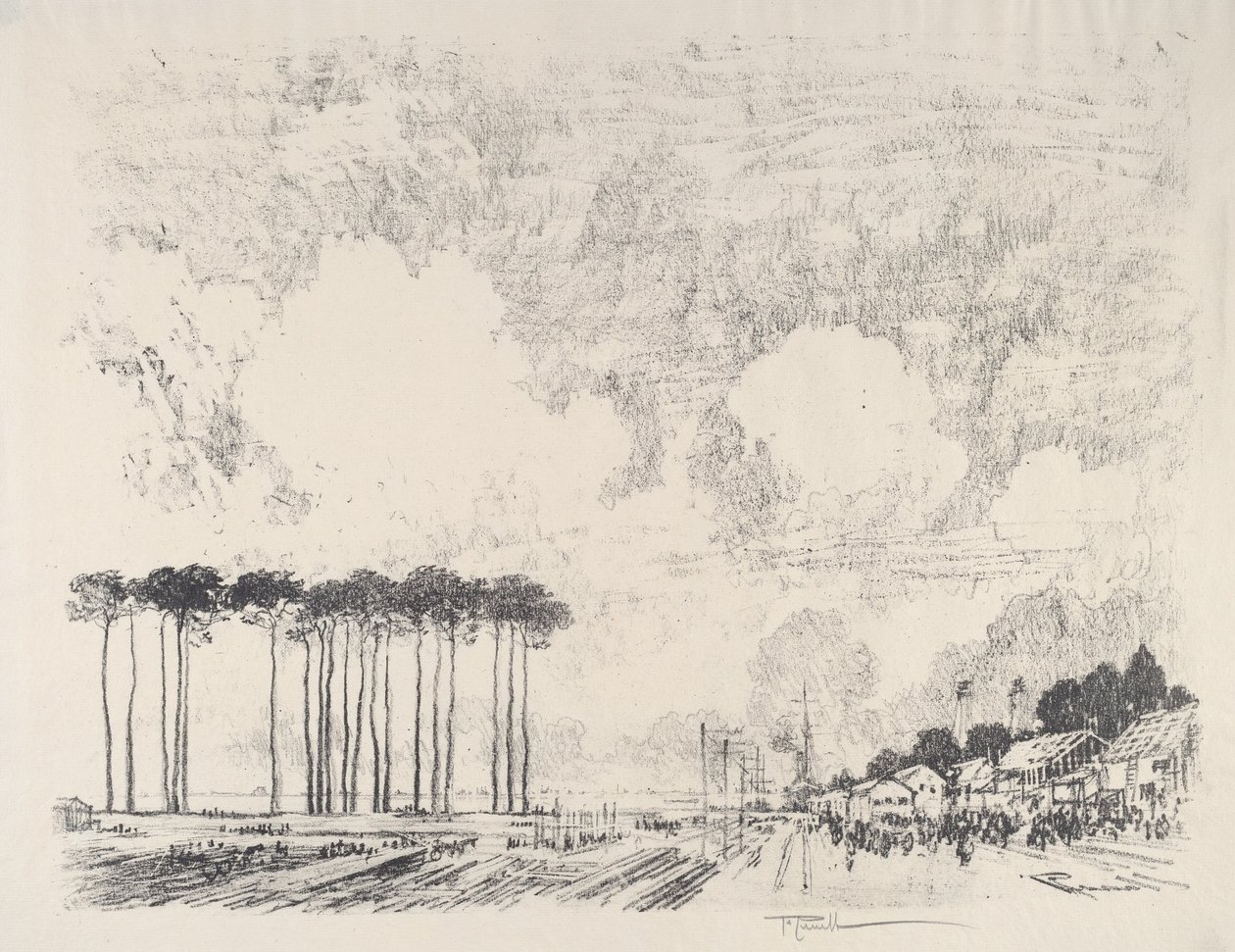 Az Ebarkation Camp, a Classic Grove, 1917. alkotó: Joseph Pennell