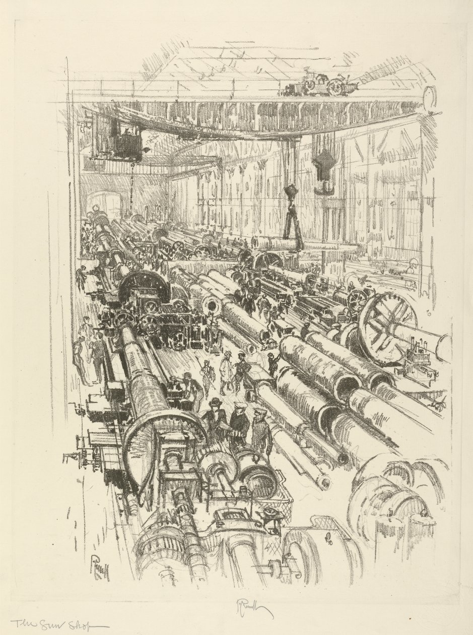 Az angol háborús sorozat: W.441. A fegyverbolt, 1916 alkotó: Joseph Pennell