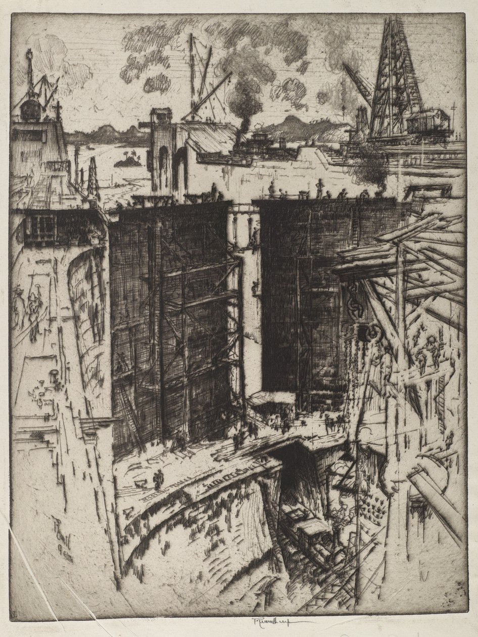 The Guard Gate, Gatun Lock, Panama, 1912 (rézkarc papírra) alkotó: Joseph Pennell