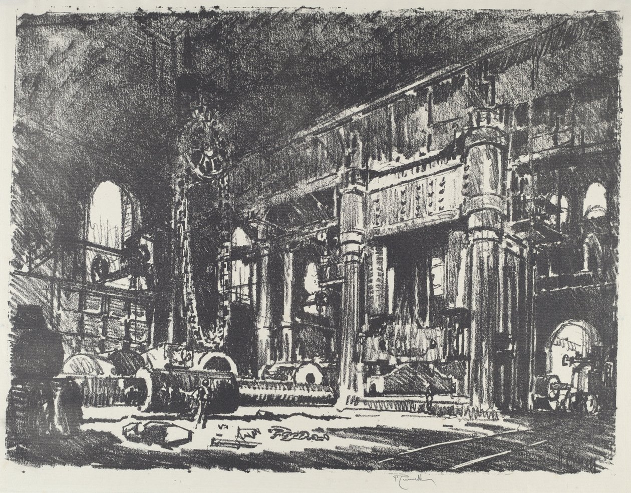 A fegyverkohó, 1916. alkotó: Joseph Pennell