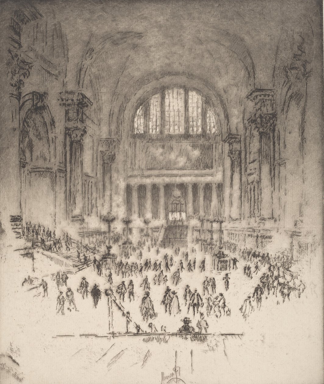 A Marble Hall, Pennsylvania állomás, New York, 1919. alkotó: Joseph Pennell