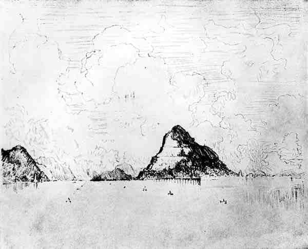 A csatorna szája a tengerből, XXVIII. lemez a Panama-csatornából, Joseph Pennell, 1912 (szén papíron) alkotó: Joseph Pennell