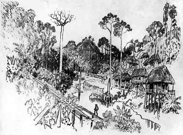 A bennszülött falu, IX. tábla Joseph Pennell A Panama-csatorna című művéből, 1912 (szén, papír) alkotó: Joseph Pennell