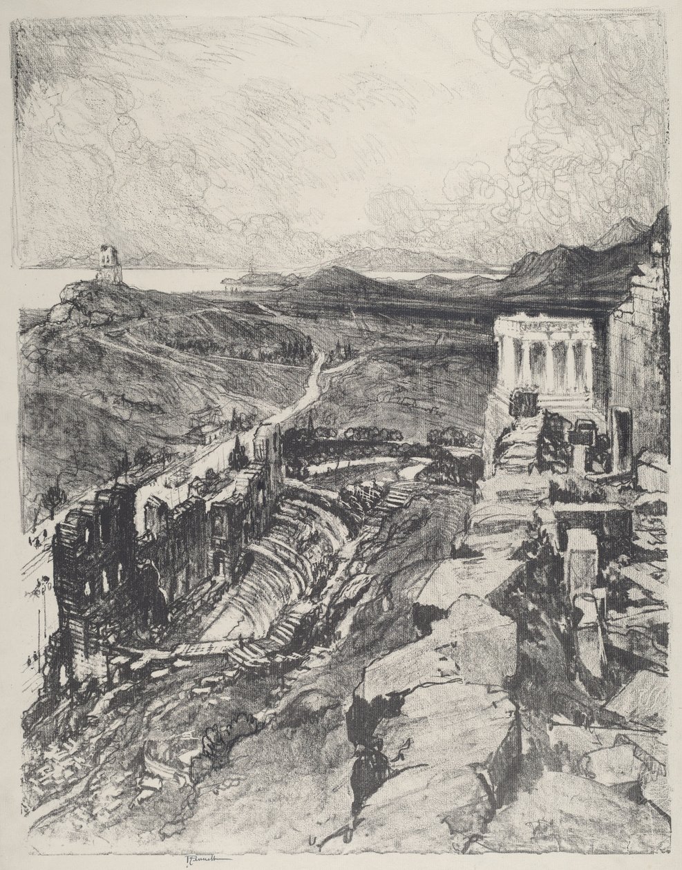 Az Odeon, Athén, 1913. alkotó: Joseph Pennell