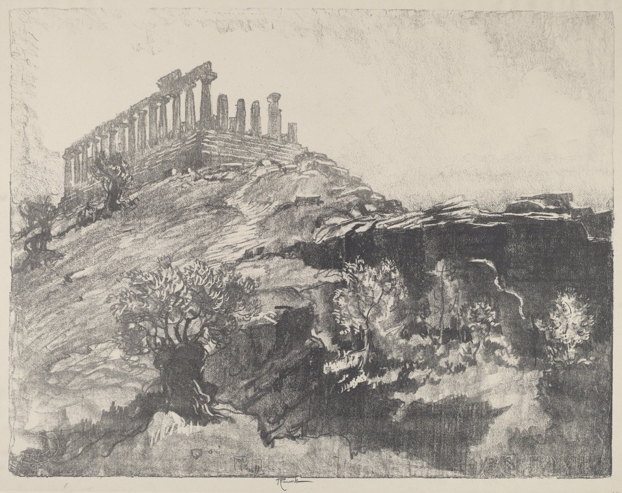 A Concord temploma a falon, Girgenti, 1913. alkotó: Joseph Pennell