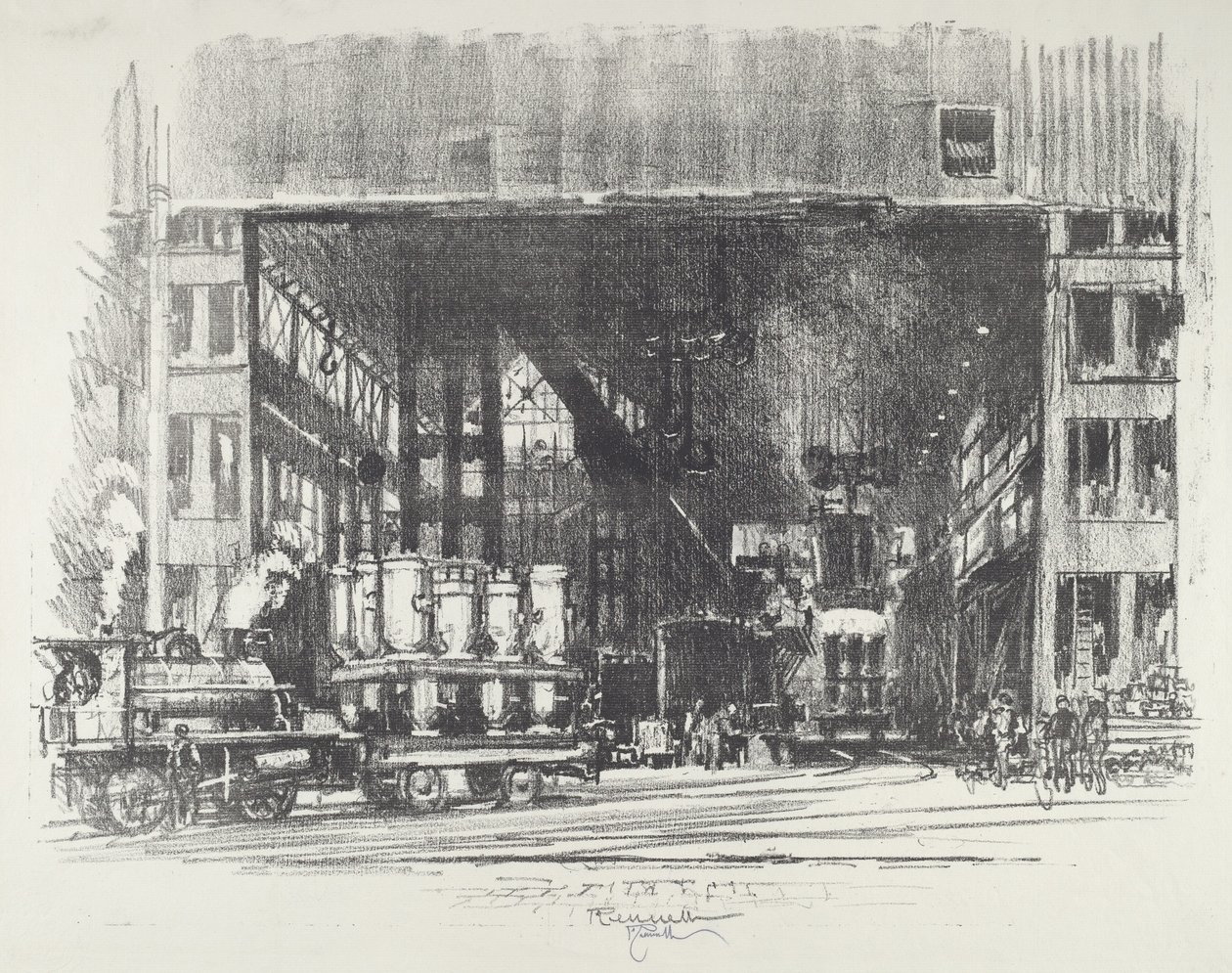 Az urnák, nagy kagylók öntése, 1916. alkotó: Joseph Pennell
