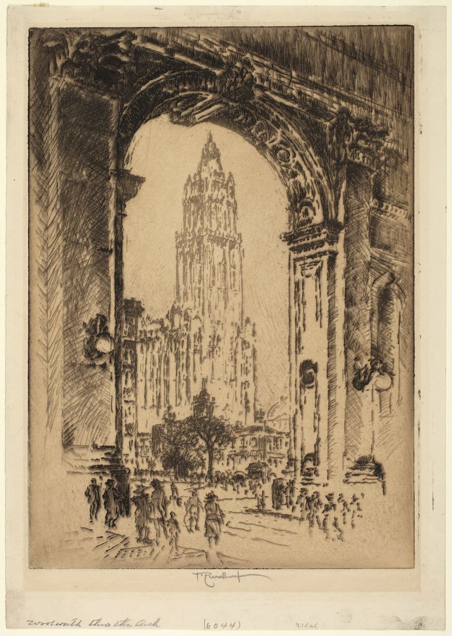 A Woolworth Building az íven át alkotó: Joseph Pennell