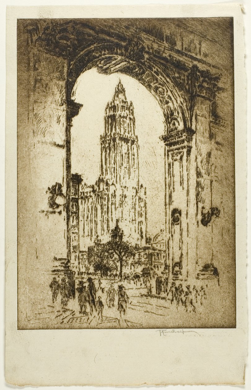 A Woolworth az íven keresztül alkotó: Joseph Pennell