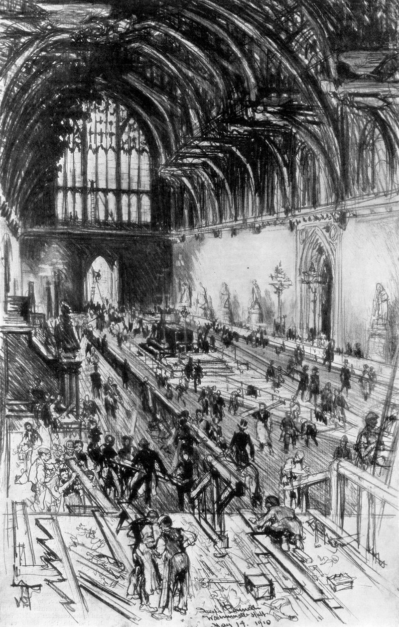The Workmen in Possession, Westminster Hall, London, 1910. alkotó: Joseph Pennell
