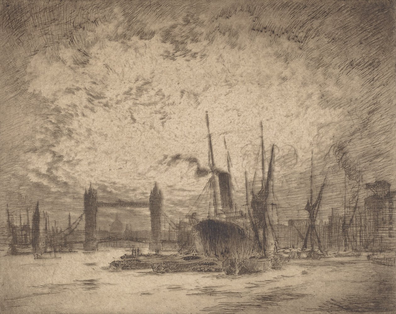 Tower Bridge, este, 1905. alkotó: Joseph Pennell
