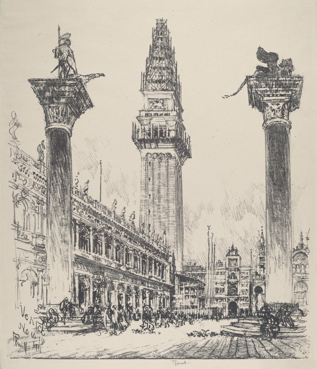 Velence, a Campanile újjáépítése alkotó: Joseph Pennell