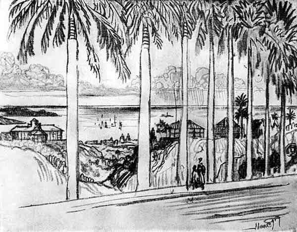 Kilátás az Ancon Hillről, XXV. tábla a Panama-csatornáról, Joseph Pennell, 1912 (szén papíron) alkotó: Joseph Pennell