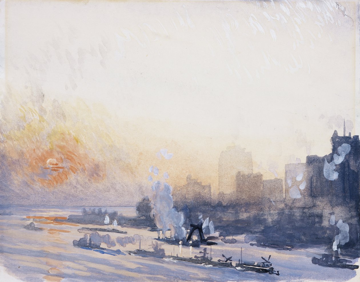 Téli naplemente, New York-i kikötő alkotó: Joseph Pennell