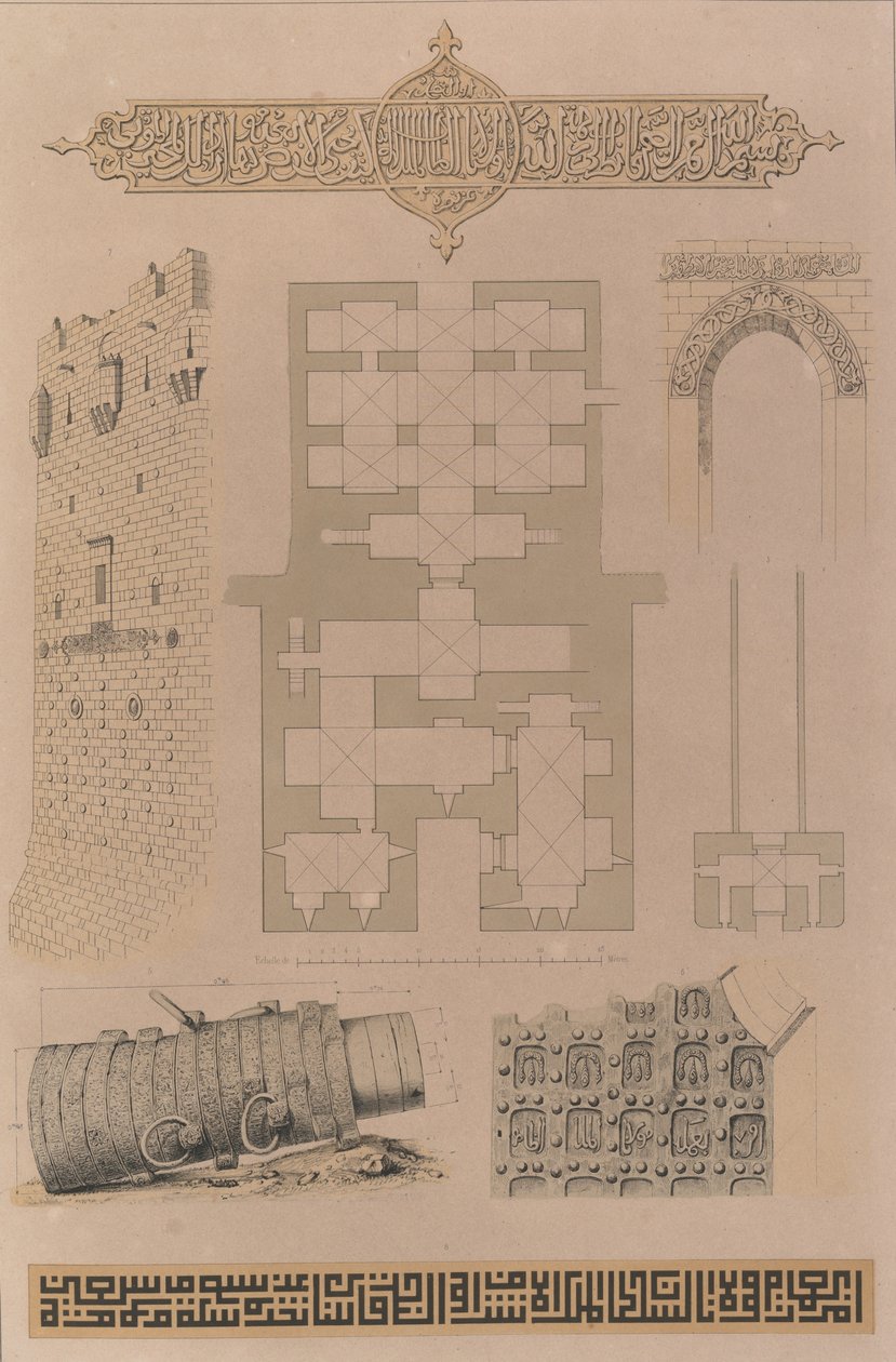 59. Terv és részletek, Aleppó vára, 1843. alkotó: Joseph Philibert Girault De Prangey