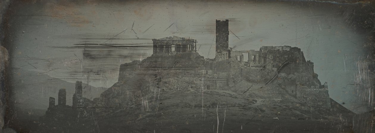 Az Akropolisz nyugati megközelítése, Athén, 1842. alkotó: Joseph Philibert Girault De Prangey