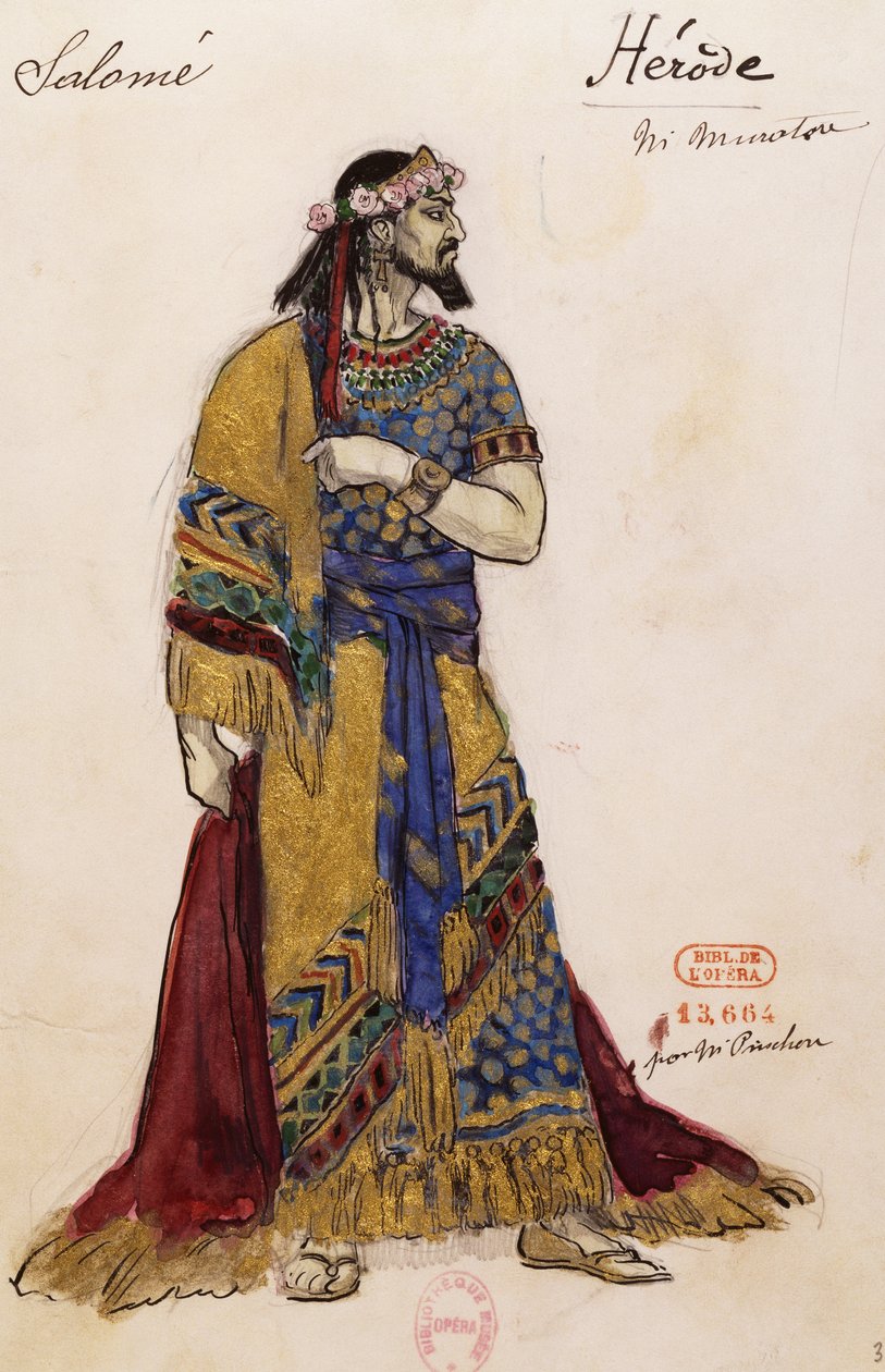 Heródes Antipás, Joseph Porphyre Pinchon (1871-1953) vázlata Richard Strauss (1864-1949) Salome című művéhez, bemutató: párizsi Opera Garnier, május 3. alkotó: Joseph Porphyre Pinchon