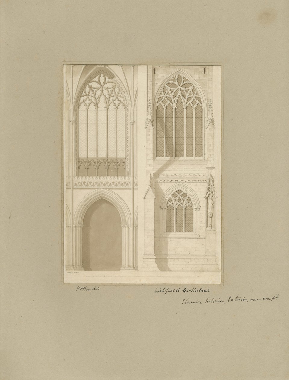 Lichfield katedrális belseje - Kórus: szépia rajz, [1819] (rajz) alkotó: Joseph Potter