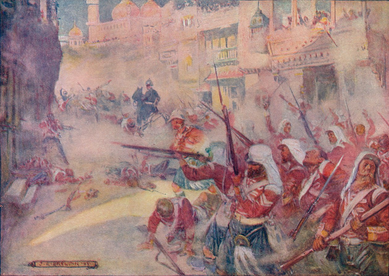 Brit katonákat láttak harcolni az utcákon, 1908, 1920. alkotó: Joseph Ratcliffe Skelton